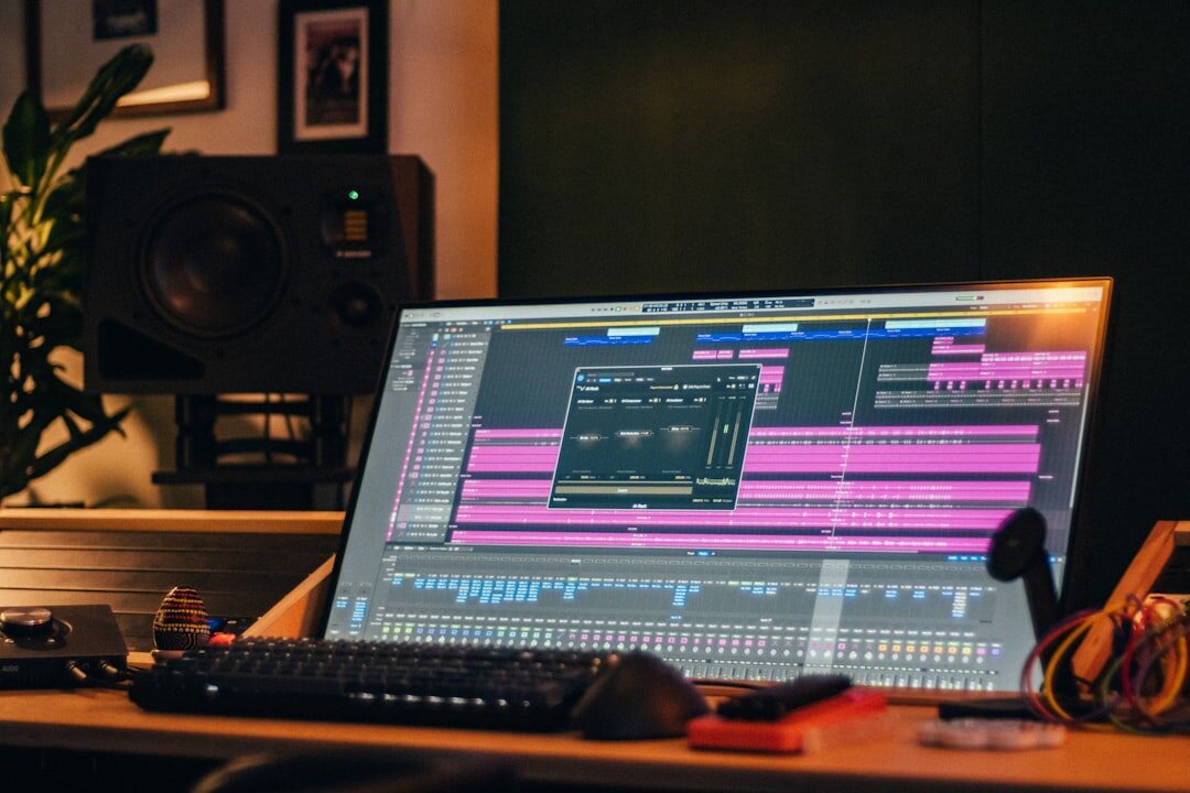 Sound and video mixing desk in a recording studio